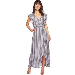 Splendid - Chambray Multi Stripe Tulip Sleeve Wrap Dress - Size S